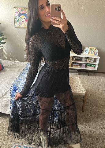 Mine Forever Black Lace Maxi Skirt