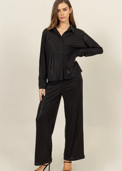 Shining Star Black Metallic Shirt & Pant Set