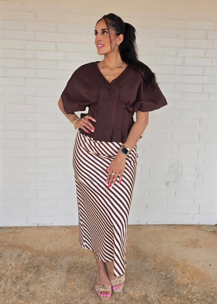 Lesson Learned Brown V Neck Top