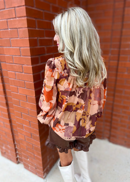 Fall Finesse Brown Multi Long Sleeve Blouse
