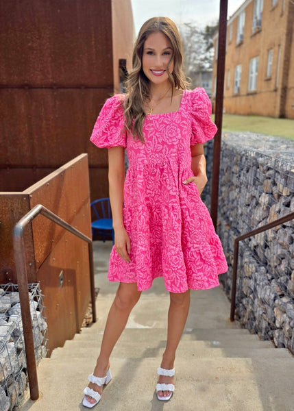 pink jacquard mini dress Strapless Metallic Jacquard Mini Dress With Bow Detail 51548