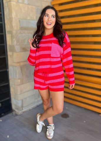 Love Letter Red/Pink Striped Sweater & Short Set - MEDIUM