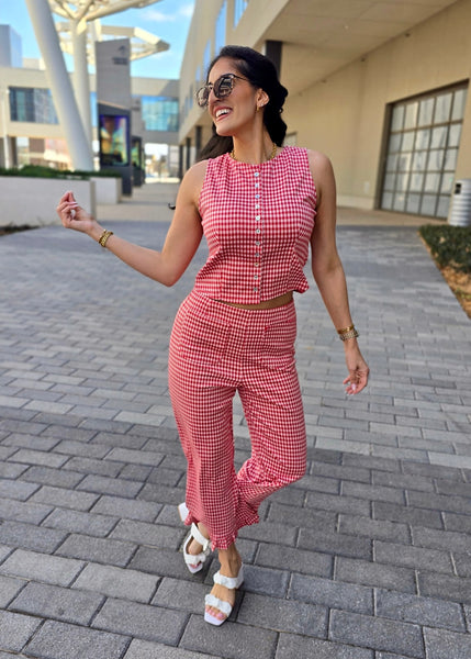 On A Picnic Red Gingham 2 pc Set