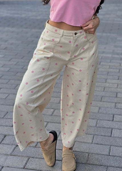Pink Polka Dot Barrel Jeans