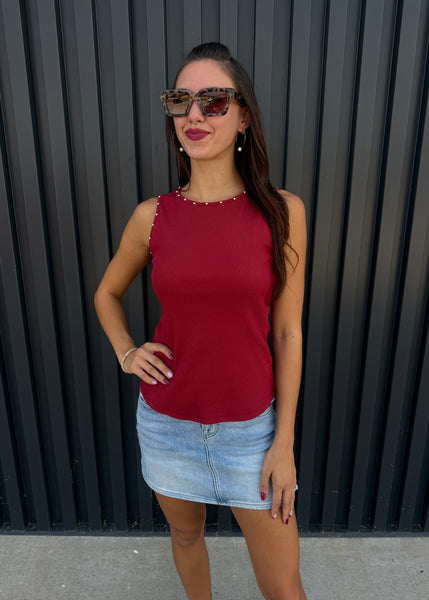To Be Happy Burgundy Stud Tank