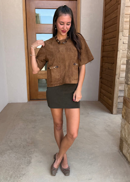 Beautiful Things Brown Suede Short Sleeve Top