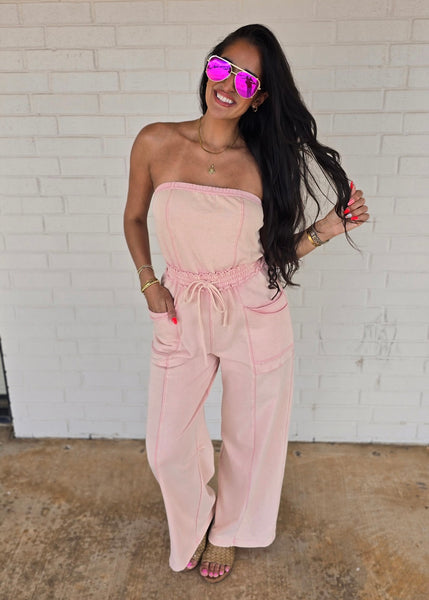 No Exposure Pink Strapless Jumpsuit
