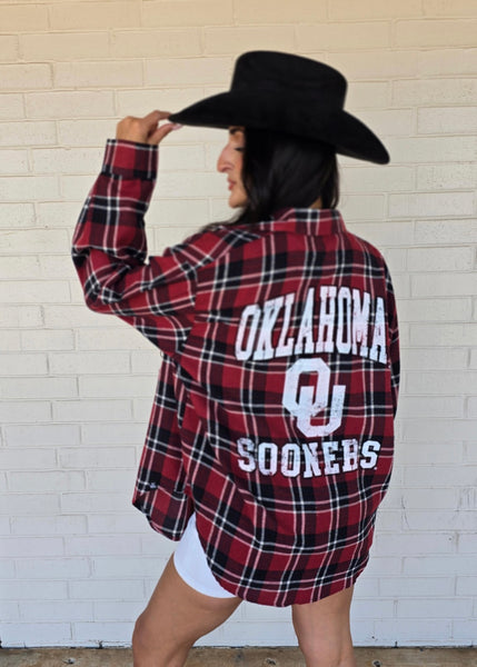 Oklahoma Sooners Plaid Button Up Top