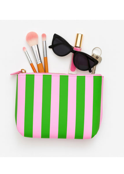 Pink & Green Striped Makeup Bag