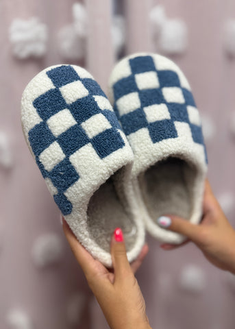 Blue Checkered Pattern Slippers