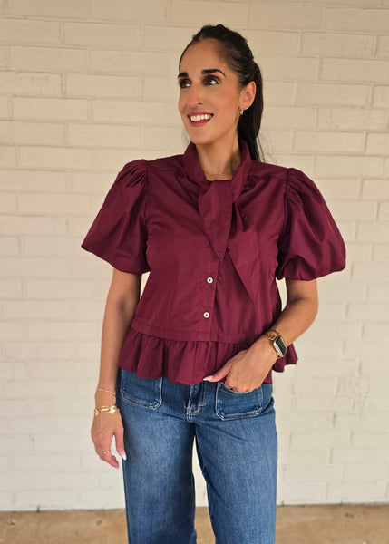 Make No Mistake Burgundy Babydoll Top