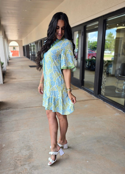 Sailing Away Floral Print Button Up Short Sleeve Dress