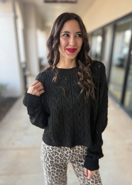 Glory Days Black Cable Knit Cropped Sweater