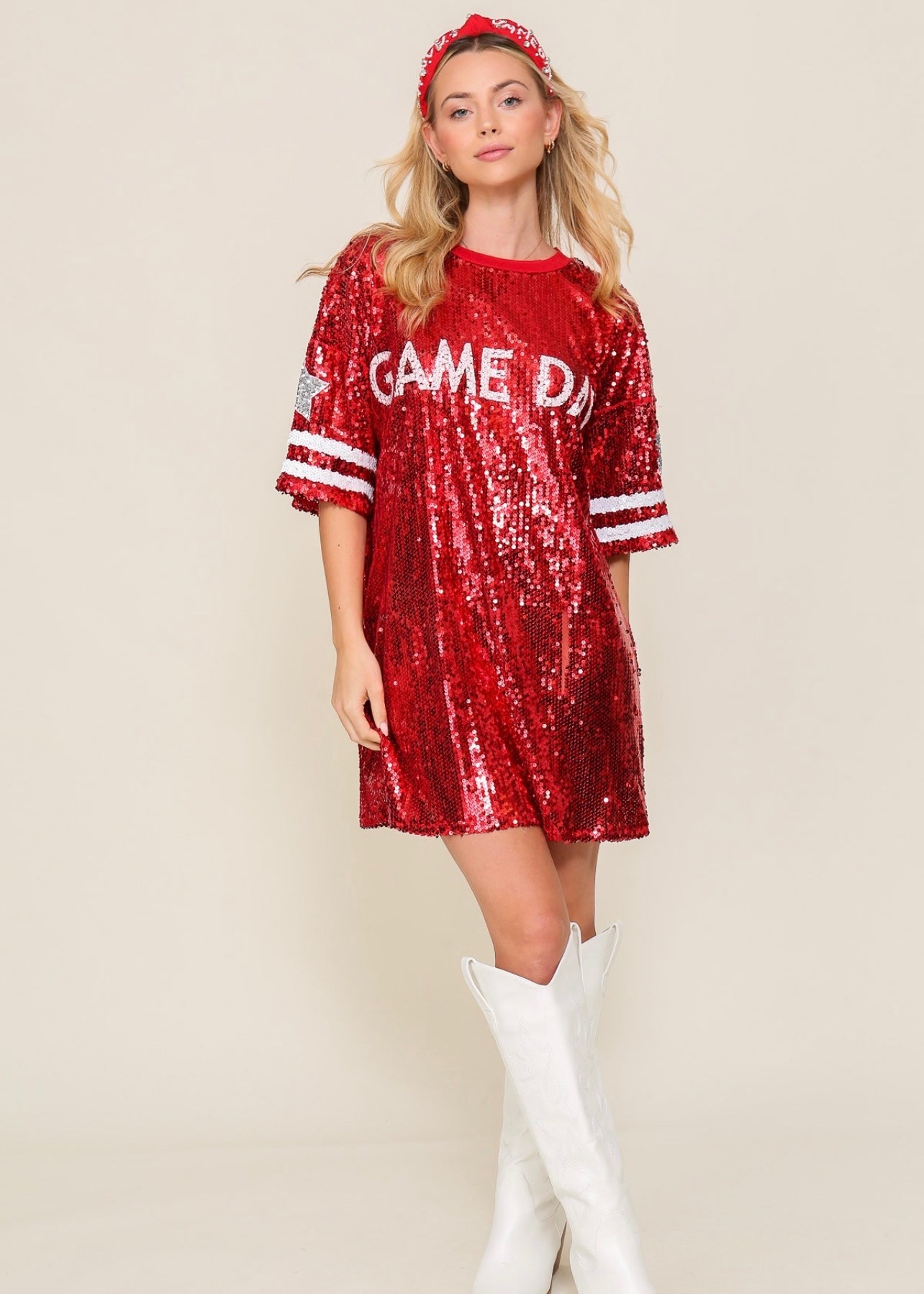 Game Day Oversized Red Sequin Mini Dress