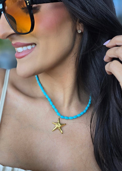 Small Starfish Turquoise Beaded Necklace