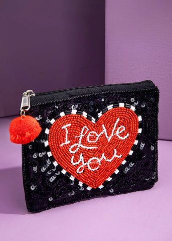 "I Love You" Seed Bead Small Zipper Bag