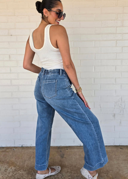 Layla Pull On Drawstring Wide Leg Denim