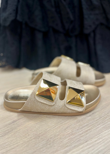Bernarda Gold Woven Slide Sandals