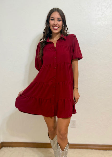 Sudden Connection Burgundy Short Sleeve Dress