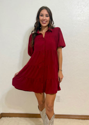 Sudden Connection Burgundy Short Sleeve Dress