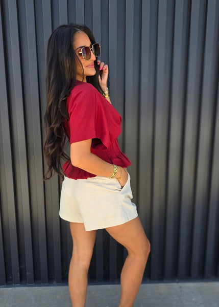 Lesson Learned Burgundy V Neck Top