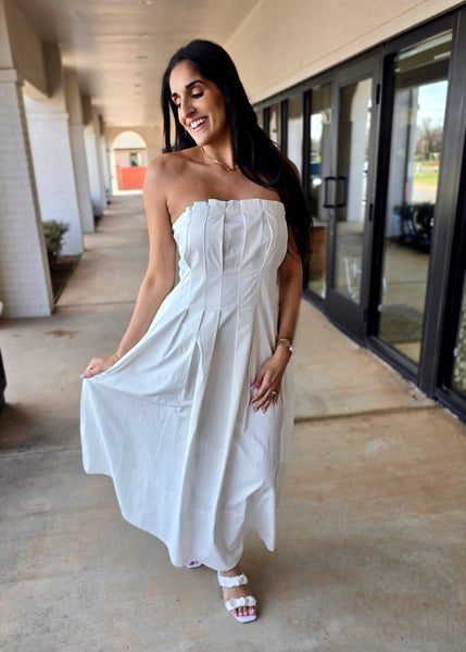 By The Ocean White Strapless Midi Dress