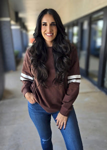 On Varsity Striped Brown Crewneck