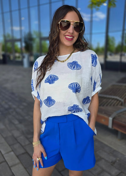 On The Ocean Blue Sea Shell Top