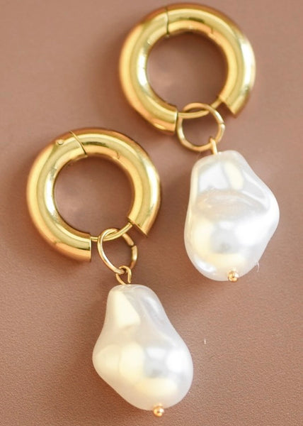 18K Waterproof Non-Tarnish Pearl Drop Earrings