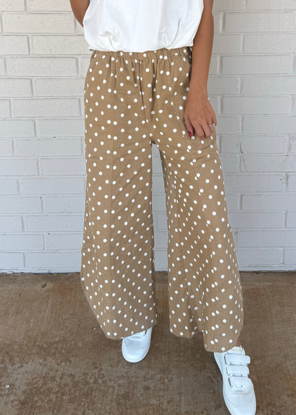 Now You See Me Camel Polka Dot Pants