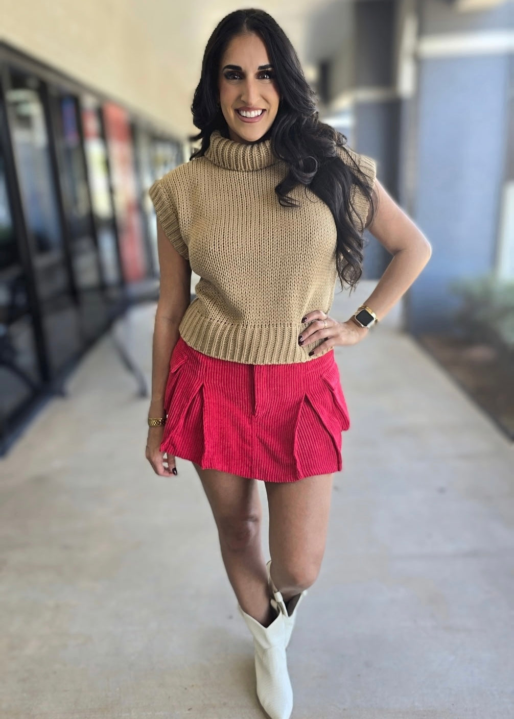 Cheering Section Red Corduroy Mini Skirt