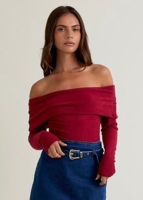 So In Love With You Crimson Off The Shoulder Bodysuit