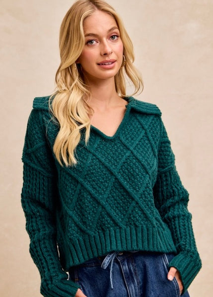 Making Time Hunter Green Collared Sweater