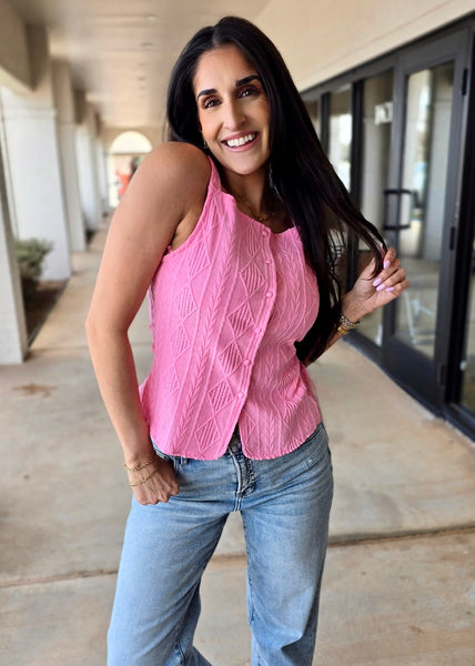 Good Vibes Pink Button Up Tank