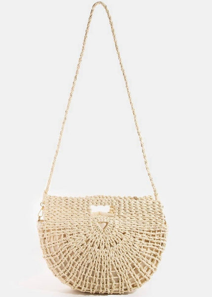 Semi Circle Straw Woven Hand Bag