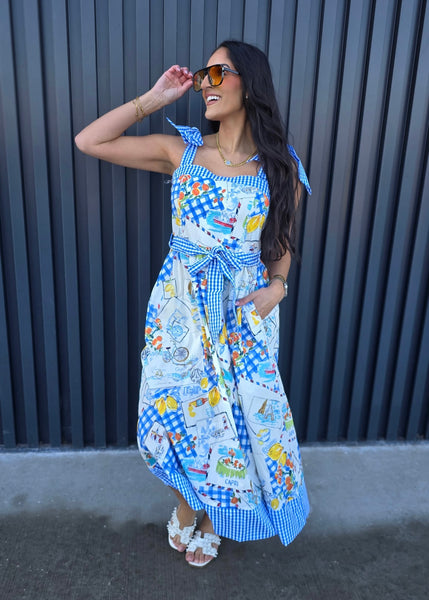 Sicily Standards Blue Patterned Sleeveless Maxi Dress