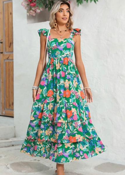 Sailing Away Green Floral Maxi Dress