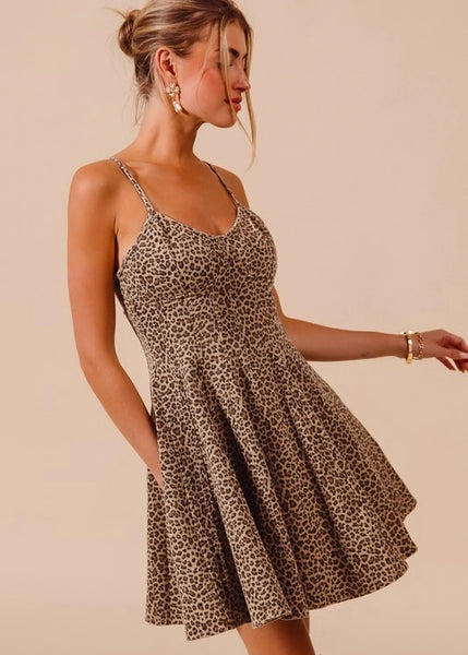 Think I'm In Love Leopard A Line Flare Mini Dress