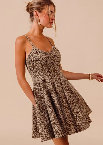 Think I'm In Love Leopard A Line Flare Mini Dress