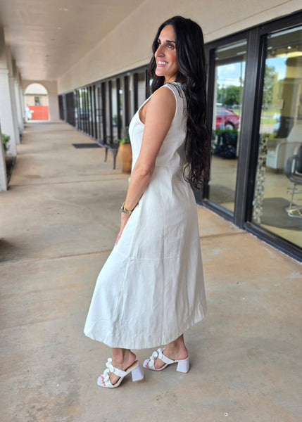 Standing Strong White Sleeveless Denim Midi Dress