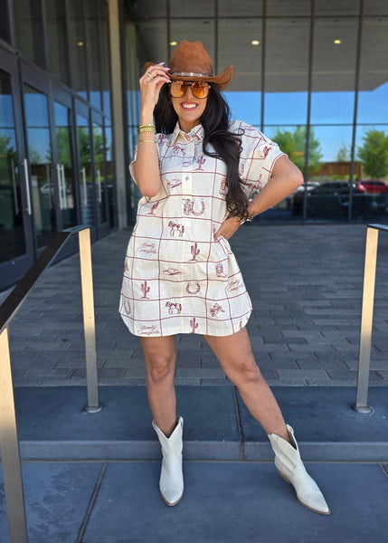 Western Love Embroidered Mini Dress
