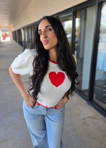Heart In Love White/Red Heart Sweater