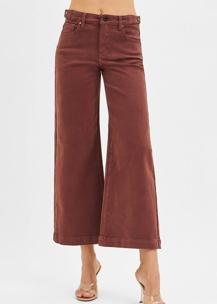 Avery Brown High Rise Cropped Wide Leg Jeans