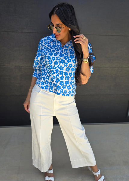 On The Bright Side Blue Floral Top