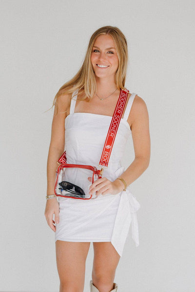 Bridget Clear Sooners Purse with Patterned Shoulder Straps