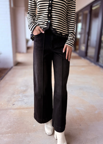 Destiny Wide Leg Pin-Tuck Black Denim