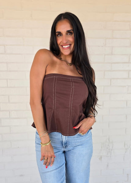 Sometimes Yes Brown Strapless Top