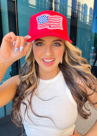 American Flag Trucker Hat - Red