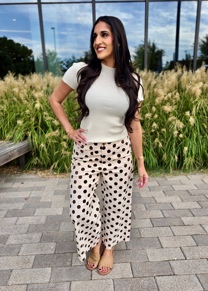 Perfect In Polka Dots Wide Leg Pants - Brown