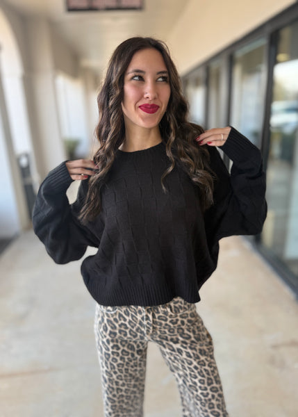 Don't Be Square Black Textured Sweater